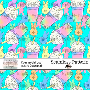 Easter Cake Pop Bunnies and spring coffee, pastel - Seamless File