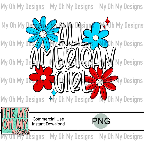 All American girl, 4th of july, patriotic, flowers - PNG File
