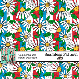 4th july stripes, daisy, floral, flowers - Seamless File