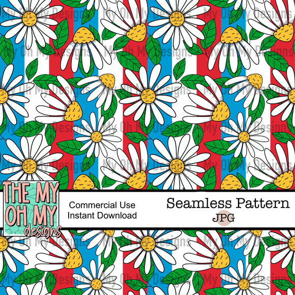 4th july stripes, daisy, floral, flowers - Seamless File