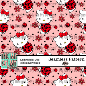 Kitty cat, ladybug, flowers - Seamless File