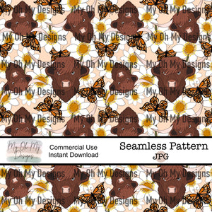 Highland cow, butterfly, floral - Seamless File