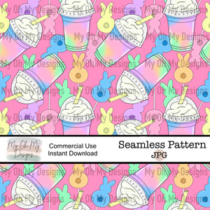 Easter Cake Pop Bunnies and spring coffee, pastel - Seamless File