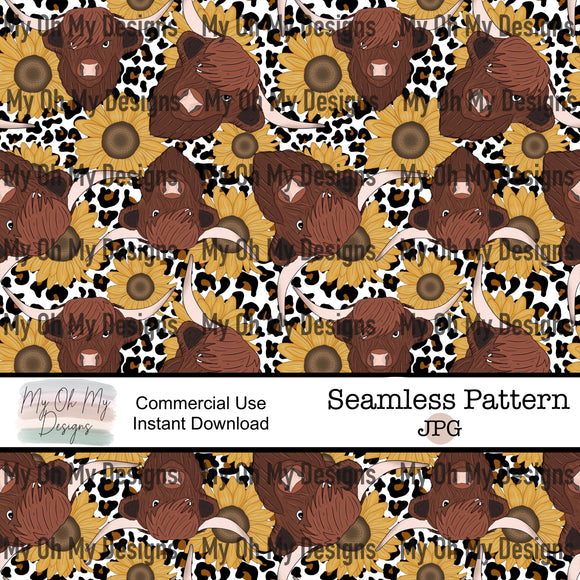 Highland cow, leopard , sunflower - Seamless File