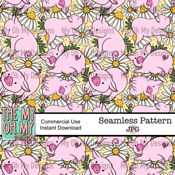 Pig, floral, flowers - Seamless File