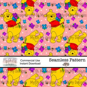 Summer honey bear, flowers, bee - Seamless File