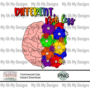 Different not less, Neurodiversity, floral, flowers, brain - PNG File