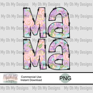 Mama, Glitter Floral - PNG File