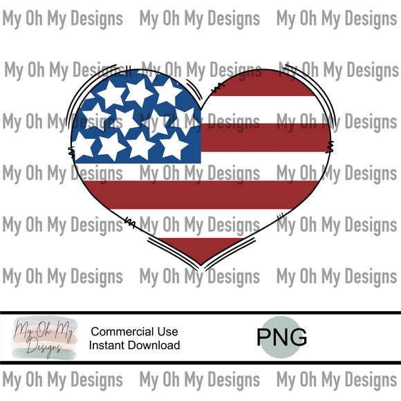 Stars and Stripes, heart - PNG file