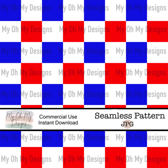 Red white and blue, checker board, America, 4th of July- Seamless File