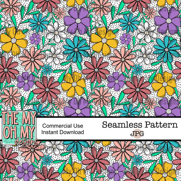 Spring floral, flowers, dots - Seamless File