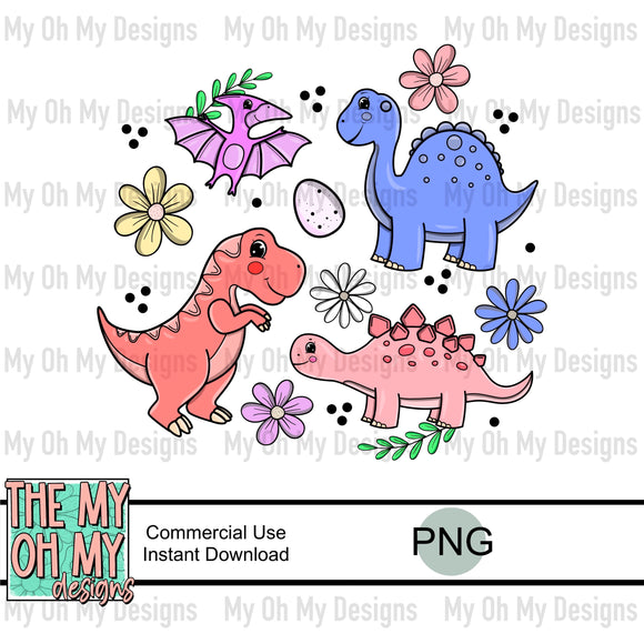 Floral Dinosaurs, flowers - PNG File