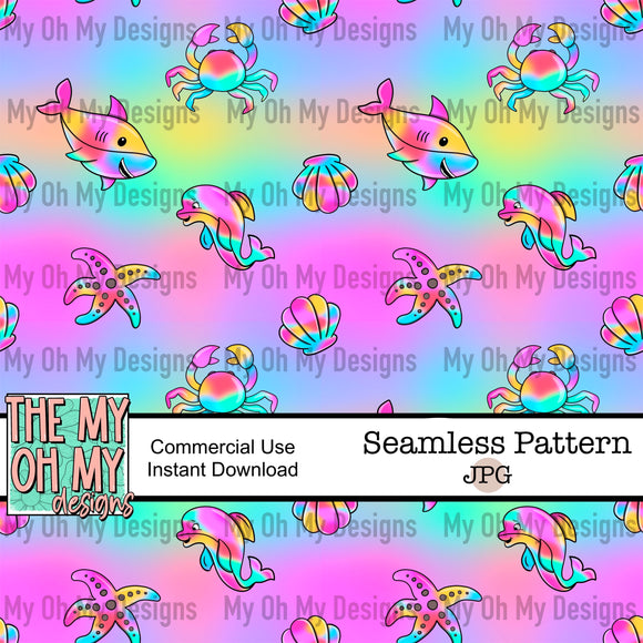 Rainbow Sea Animals - Seamless File