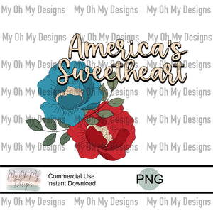 America’s sweetheart, Vintage Fourth of July floral - PNG File