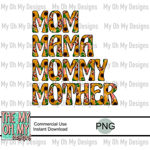 Mom, mama, mommy, mother, names, sunflower, butterfly - PNG File