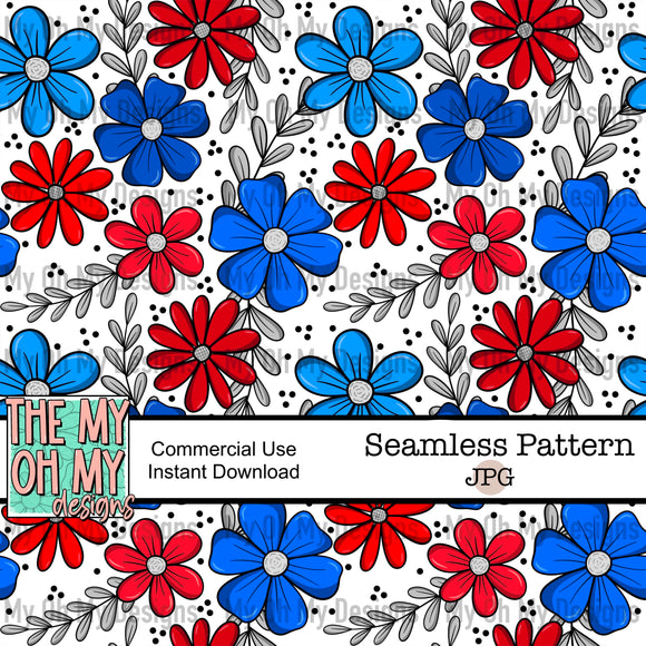 floral, flowers, red blue  - Seamless File