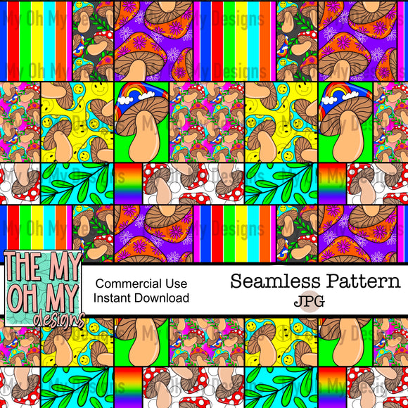 Mushroom patchwork, summer - Seamless File