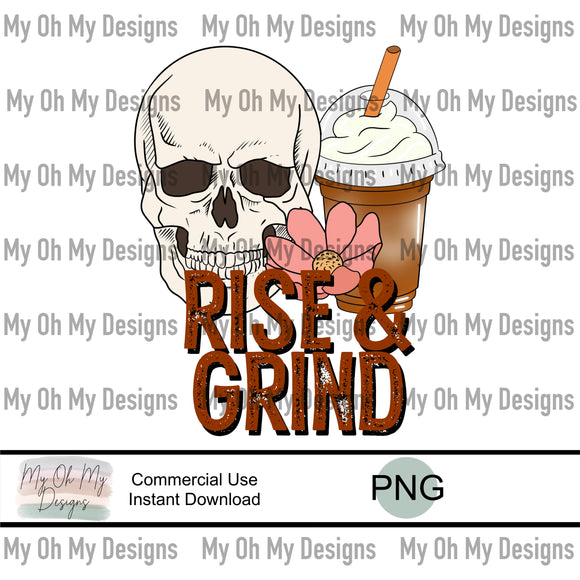 Rise and grind, coffee skull flower - PNG File