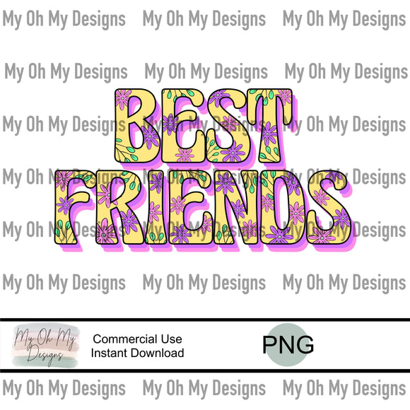 Best friends, flowers, floral, retro vibes - PNG File