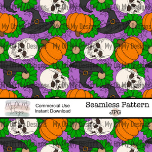 Fall, pumpkins, flowers, skull, witch hat- Seamless File