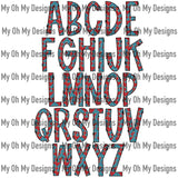 Alphabet Set, 4th of July floral - PNG File