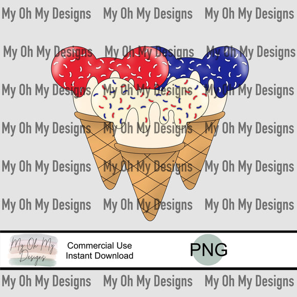 Mouse, Ice Cream, red white and blue - PNG file