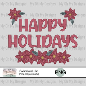 Happy Holidays, Poinsettia - PNG File