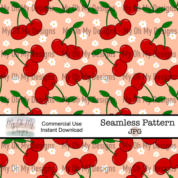 Cherry, Cherries, flower, floral - Seamless File