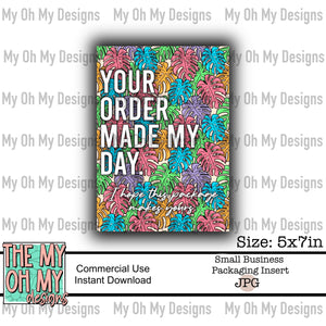 Colorful Monstera Leaves - Small Business Package Insert - JPG File
