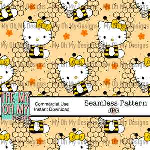 Kitty cat, bumble bee, flowers - Seamless File