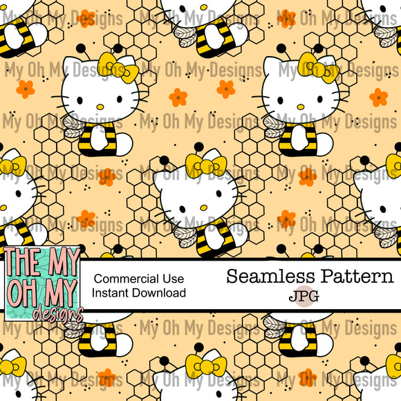 Kitty cat, bumble bee, flowers - Seamless File