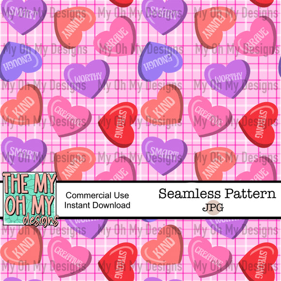 Affirmation Candy hearts, Valentine’s Day - Seamless File